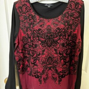 Long sleeve top, red/ black 100%pima cotton